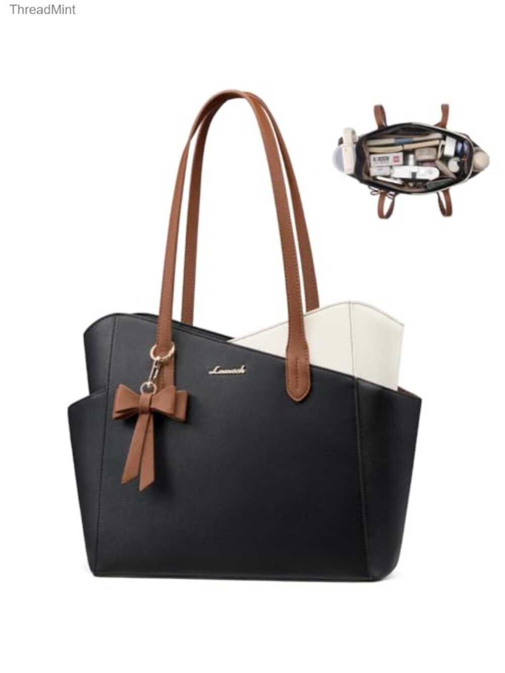 LOVEVOOK Structured PU Leather Satchel Tote Purse Fits 11 inch iPad
